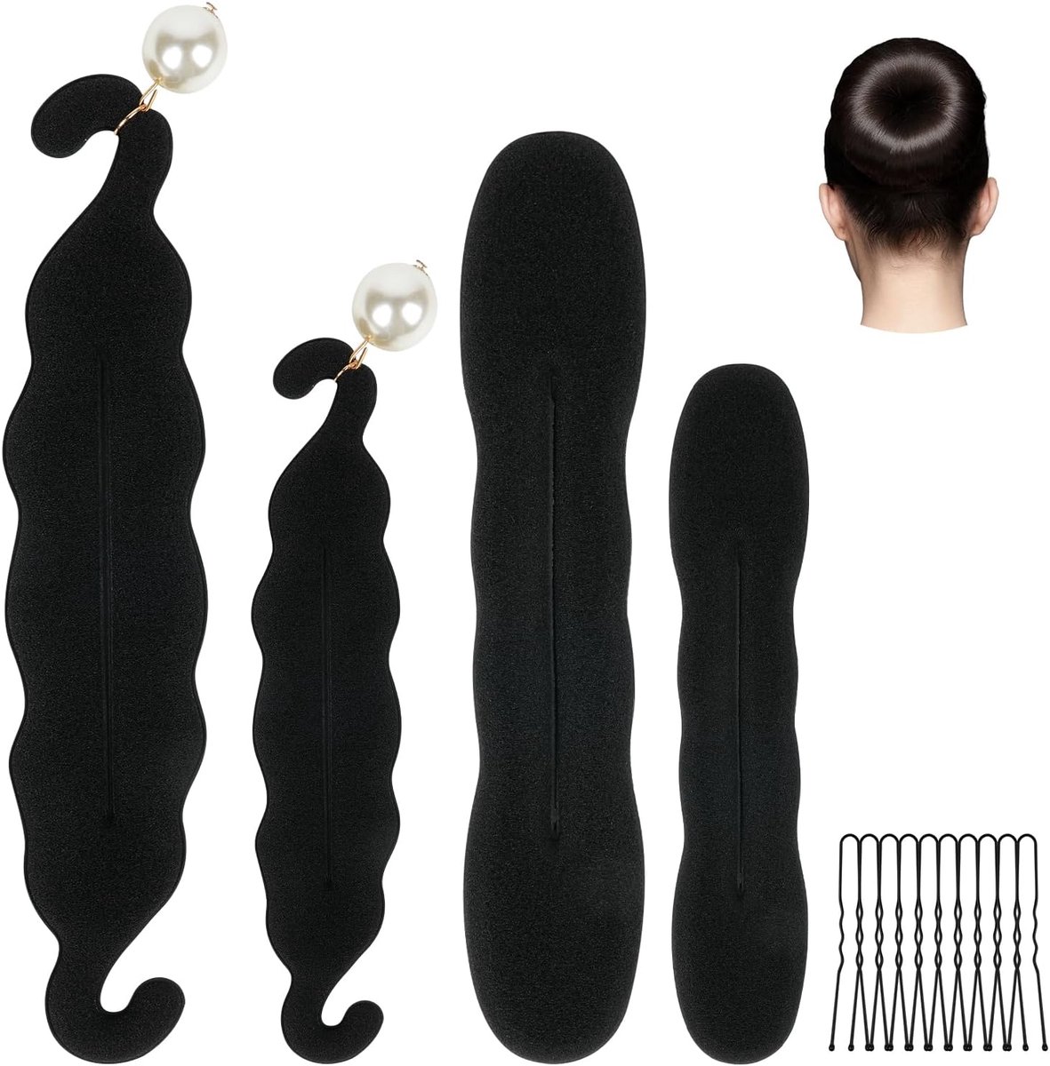 SnelShoppen - 4-Delige Dutt Maker Set voor Haarstijlen, Franse Dutt, Eenvoudige Donut Styling, Foam Spons Dutt Maker voor DIY Haarstijlen, Zwart