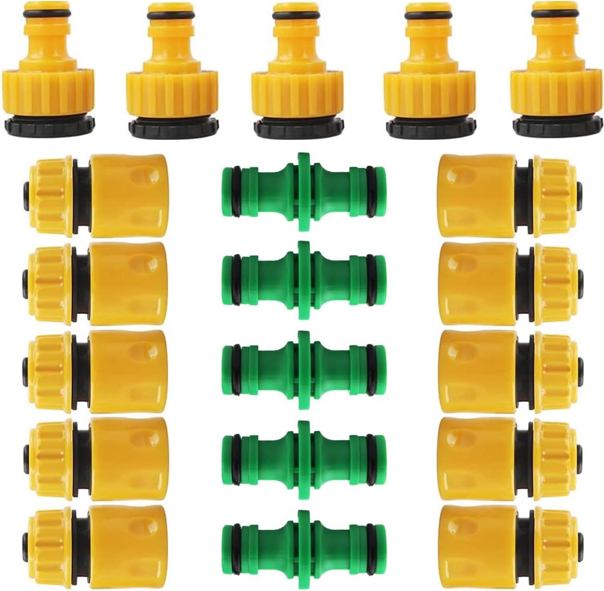 Slangconnectoren set 20-delig - 5 x 1/2 inch snelkoppeling - 10 x 1/2 of 3/4 inch dubbele stekker - ShopVlot