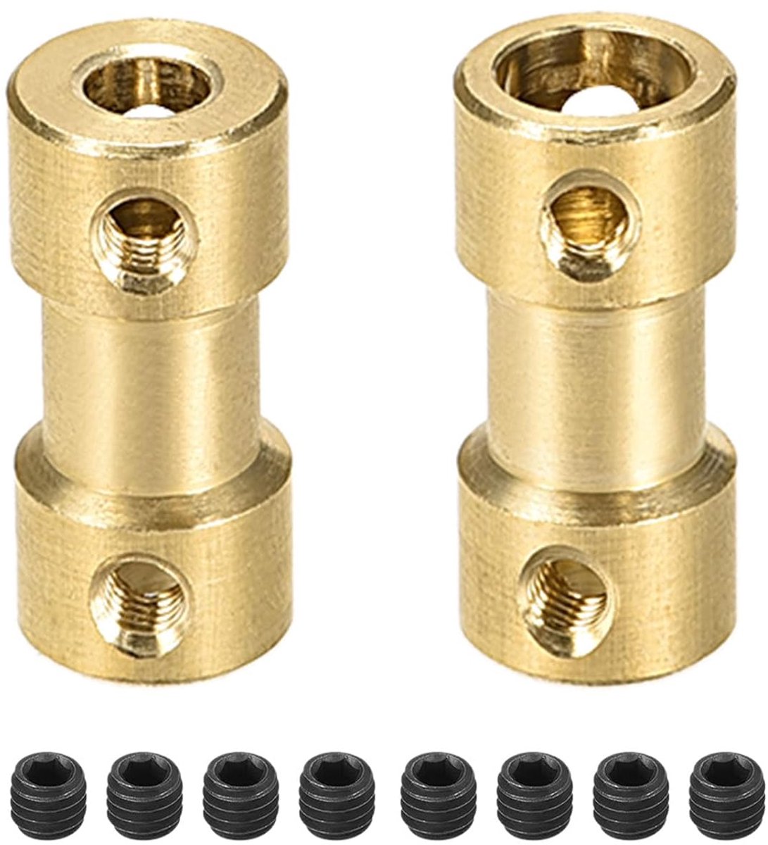 SnelShoppen - Rigid Coupling Koper Asverbinder Motoraccessoires voor 3D Printers en Modelboten - 3mm tot 6mm Bore L 20 x D9 - Goud - 2 Stuks