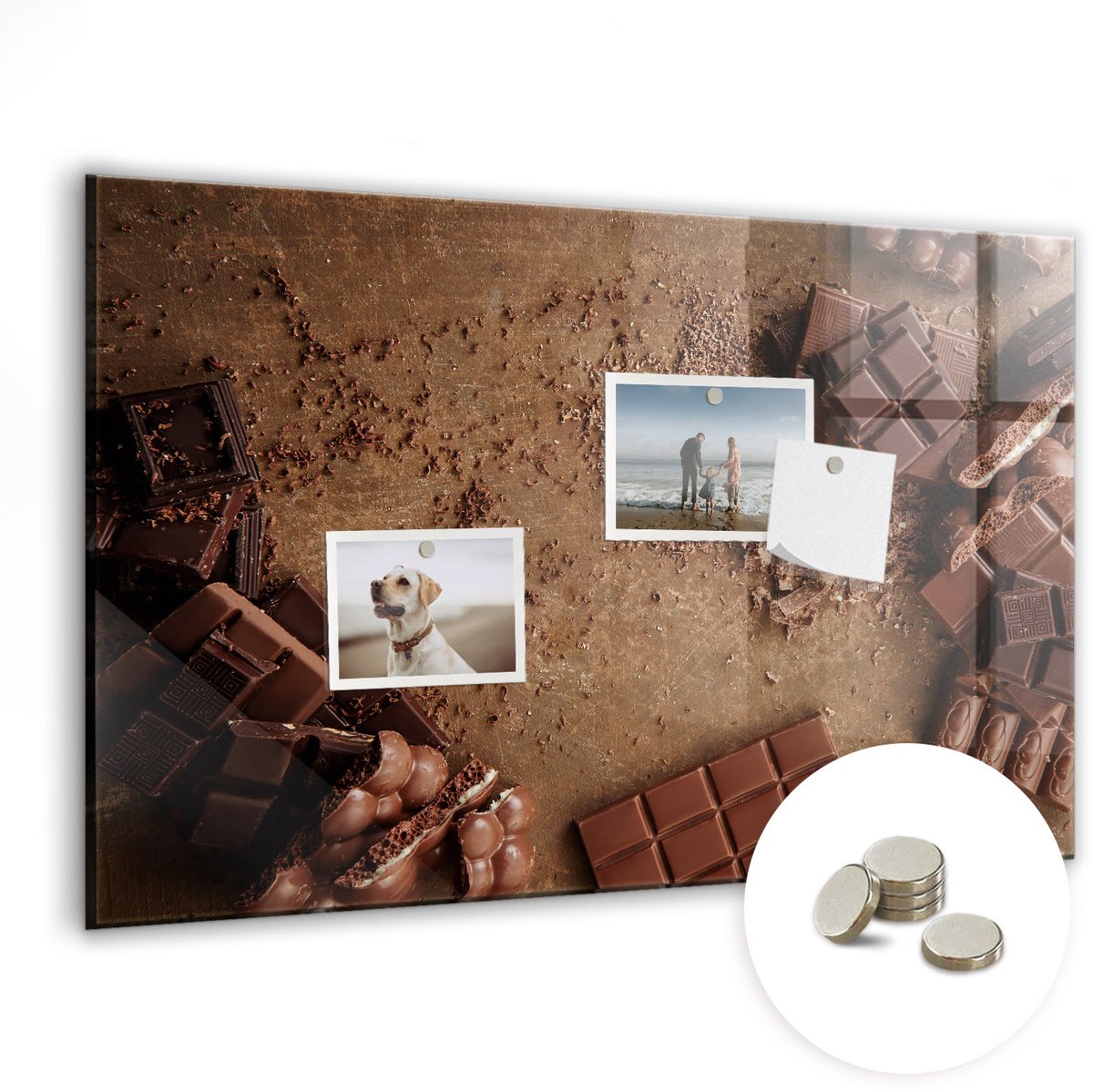 Coloray Glazen Magneetbord - Magnetisch Bord Chocoladerepen - 60x40 cm - Bruin Magneetbord - Magnetic Board - Wanddecoratie