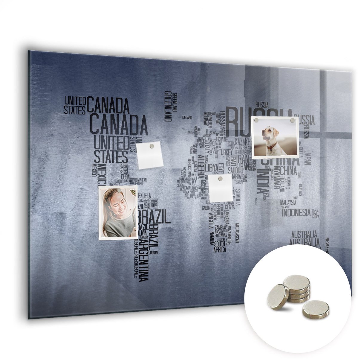 Coloray Glazen Magneetbord - Magnetisch Bord Vintage wereldkaart - 100x70 cm - Blauw Magneetbord - Magnetic Board - Magneetbord Design