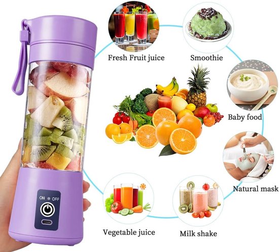Mini Blender - Portable Juicer - Smoothies Maken - Zes Roestvrijstalen Messen - 380ml Capaciteit - Lichtpaars van MINI — afbeelding 5