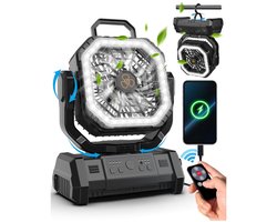 SnelShoppen - Draagbare Campingventilator 20.000 mAh met Afstandsbediening, LED-Licht, 4 Snelheden, Stille Slaapmodus, 45°/90° Oscillatie, Oplaadbare