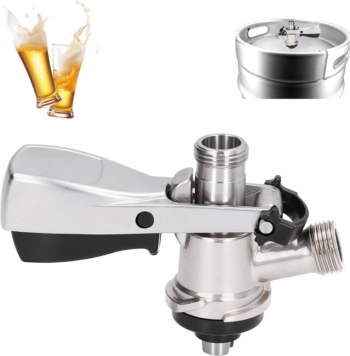 SnelShoppen - Keg Coupler S RVS Bier Tap Dispenser met Veiligheidsdrukontlastklep, G5/8 Bierdruk Kegerator voor Thuisbrouwsysteem - Perfect voor Feest