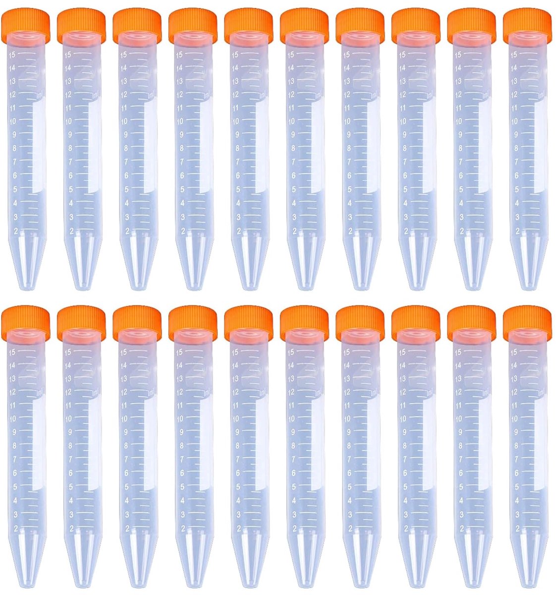 SnelShoppen - Centrifugebuizen 15 ml, Set van 20, Cone Testbuizen, Plastic Centrifuge Tubes, Oranje met Schroefdop, Gegradueerde Monsterhouder voor La
