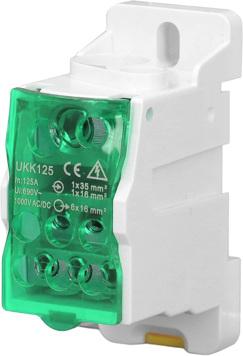 SnelShoppen - Terminal Block UKK-125a 690V DIN Rail Terminal Box Universele Voedingsklemmenbox met Microcomputerbeveiliging en Beschermkap, Brandweren