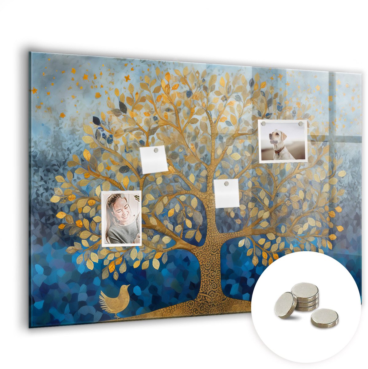 Coloray Glazen Magneetbord - Magnetisch Bord Bloemen, vogels, natuur - 100x70 cm - Veelkleurig Magneetbord - Magnetic Board - Woonkamer Decoratie