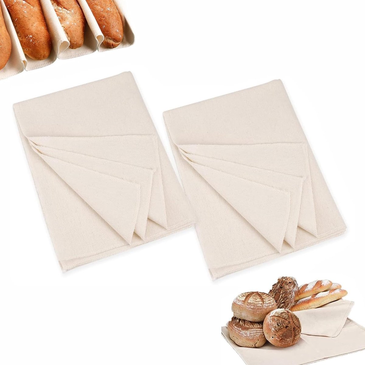 SnelShoppen - Baker's Cloth Professioneel Proefdoek, 2 Stuks Brood Fermentatie Doek, Natuurlijke Katoenen Bakkersdoek, 36x45cm voor Baguette Deeg, Keu