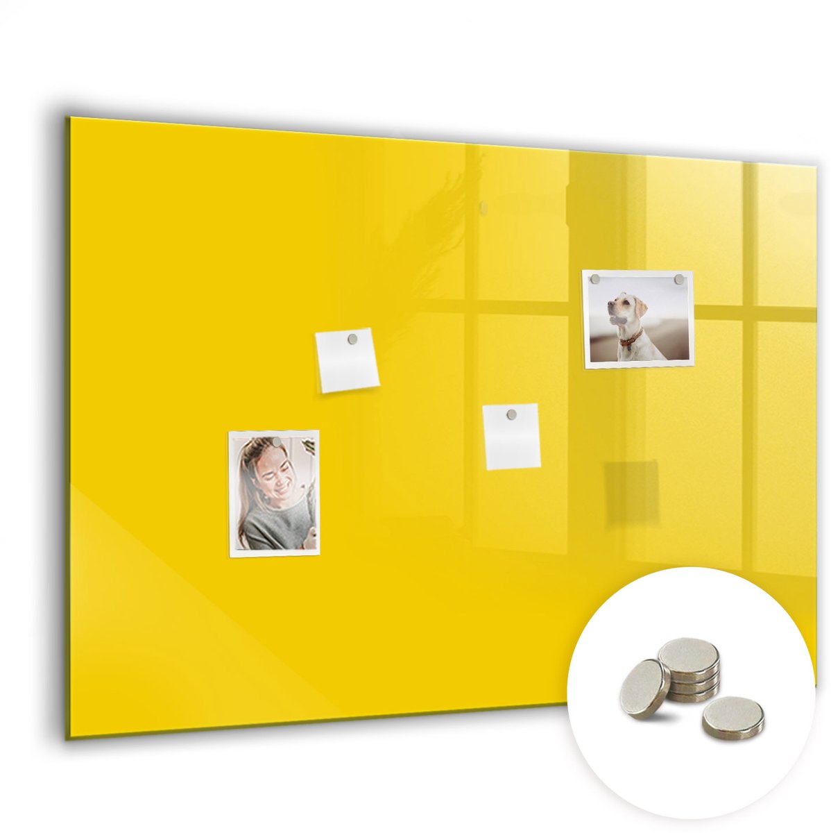 Coloray Glazen Magneetbord - Magnetisch Bord Brick wereldkaart - 100x70 cm - Geel Magneetbord - Magnetic Board - Magneetbord Design