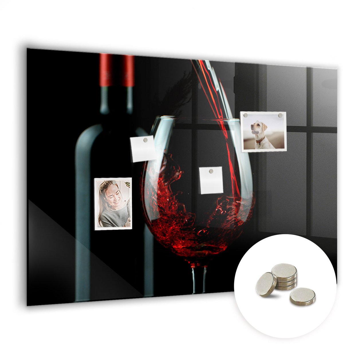 Coloray Glazen Magneetbord - Magnetisch Bord Wereldkaart op hout - 100x70 cm - Rood Magneetbord - Magnetic Board - Magneetbord Design