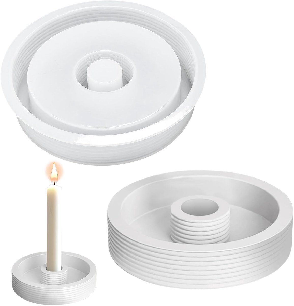 SnelShoppen - Silicone Kaarsenhouder, Ronde Silicone Mal, DIY Resin Epoxy Kaarsen Mal, Herbruikbare Silicone Kaarsenhouder voor Kerst en Feestdagen (K