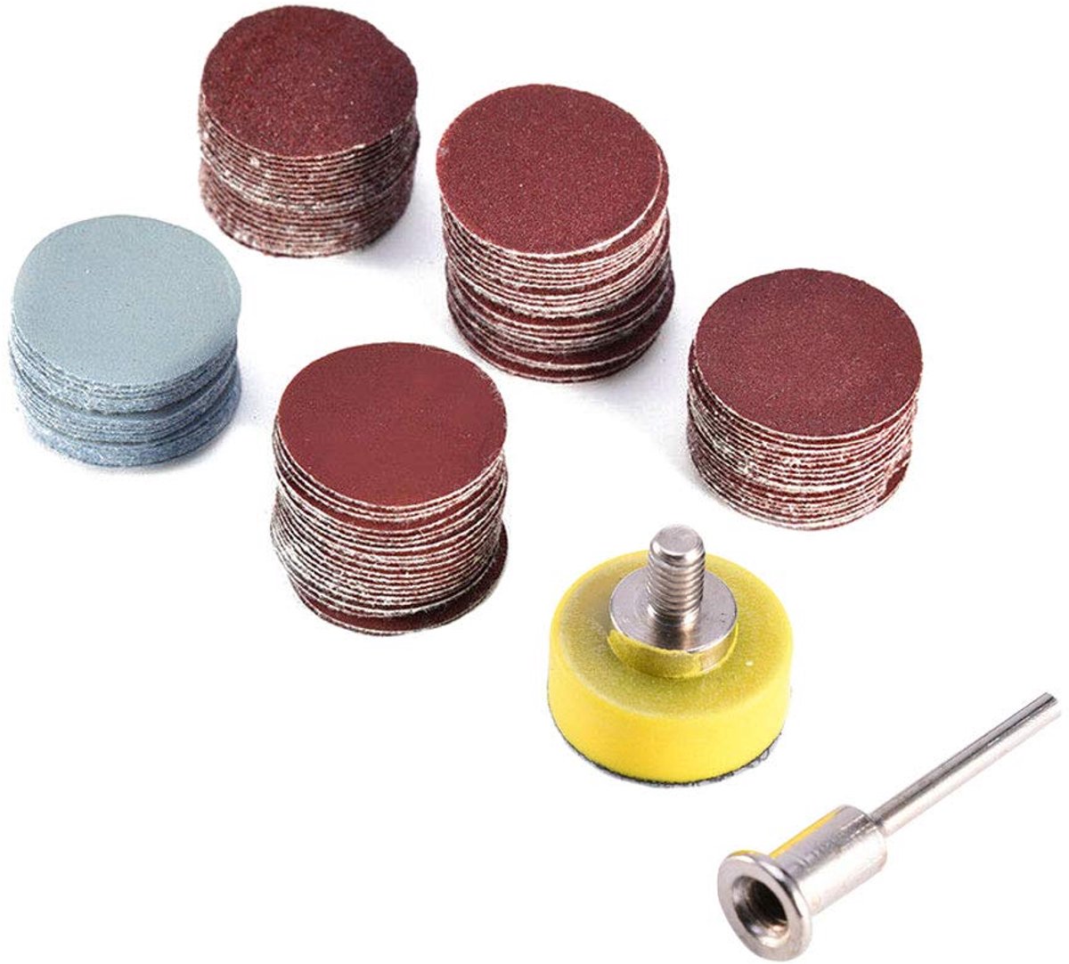 SnelShoppen - 100 Stuks 1 Inch/25mm Schuurdiscs Pad Sander Kit met 1/8" Schuurpad voor Dremel Rotatie Gereedschap, 100/180/240/1500/3000 Korrel