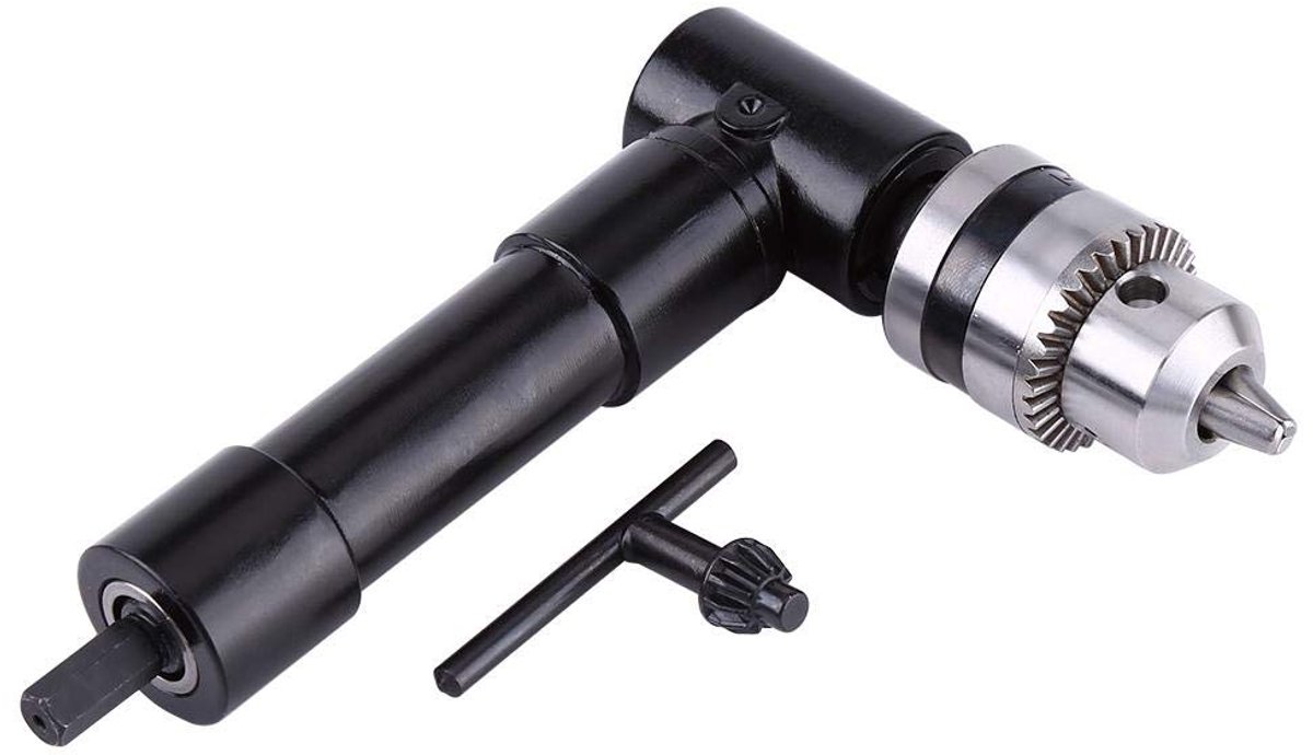 SnelShoppen - 90 Graden Boor Adapter met 8mm Hex Schacht, Volledig Metalen Boor Gereedschap met Chuck Sleutel, Geschikt voor 1mm-10mm Boorcapaciteit,