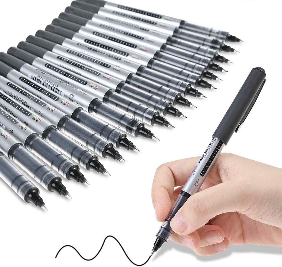 SnelShoppen - 17 Stuks Zwarte Gelpen met Vloeibare Inkt, Extra Fijne Punt 0.5mm, Sneldrogend, Veilig voor Kinderen en Volwassenen