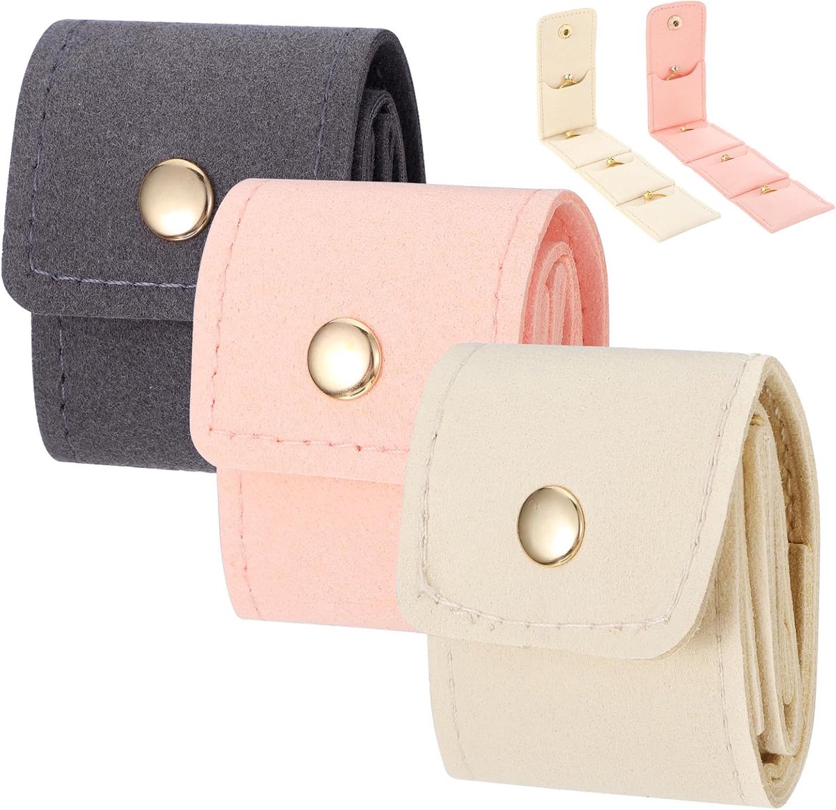 SnelShoppen - Pack van 3 Reis Sieraden Tassen, Vouwbare Sieraden Organizer Microfiber Compacte Opbergoplossing voor Oorbellen, Ringen en Kettingen, 24