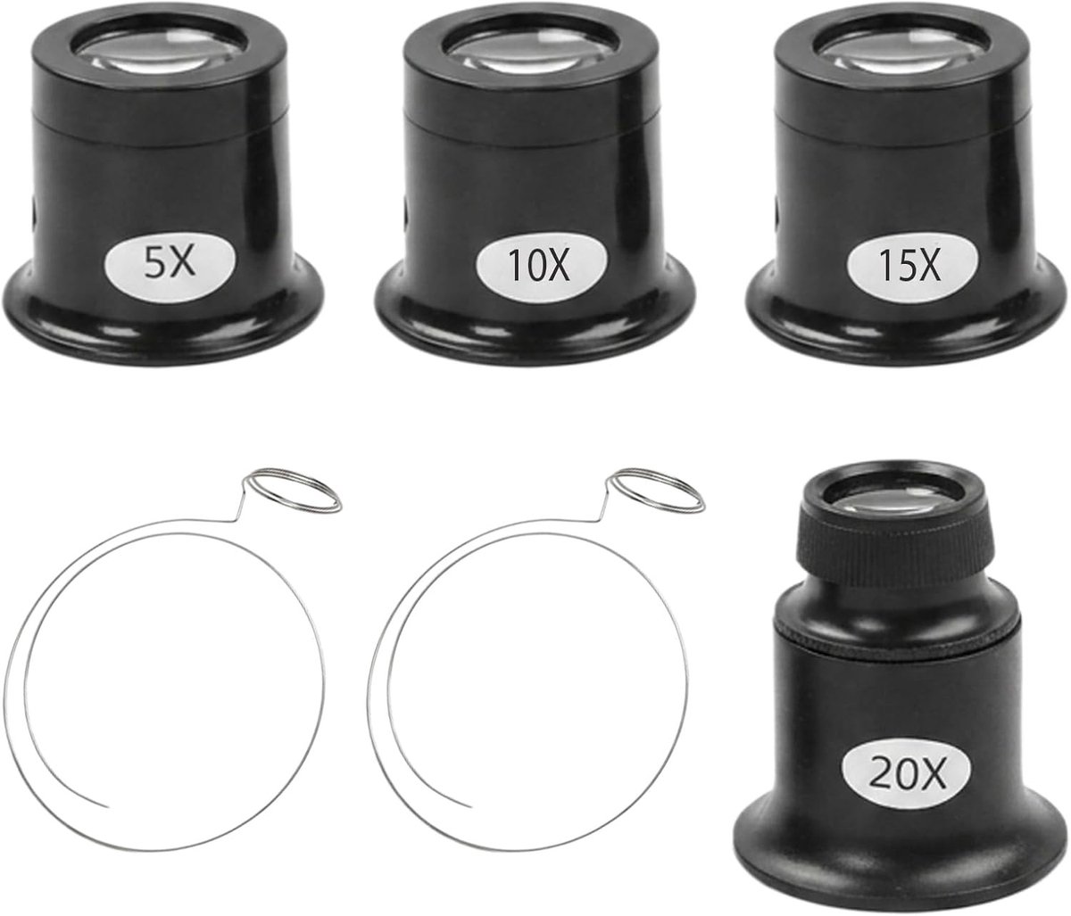Horlogeloep Set - Monoculair - 5x, 10x, 15x, 20x - Juweliersloep met Draadhouder - Voor Horlogemakers en Hobbyisten