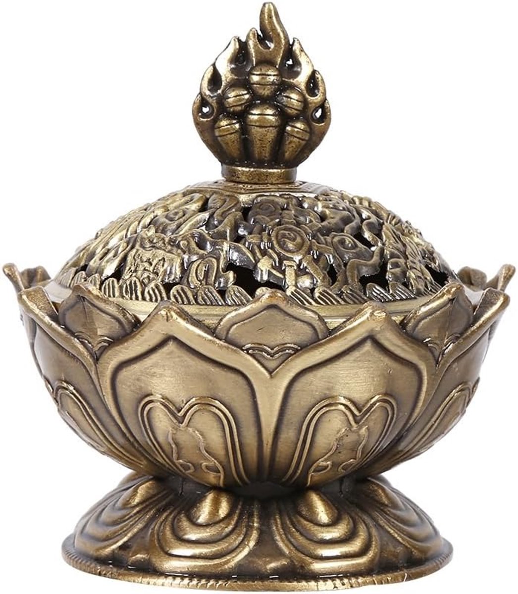 SnelShoppen - Chinese Stijl Keramische Censer en Porselein Decoratieve Kolen Wierookhouder, Bronzen Rood/Bronze, Meditatie en Slaap Hulp, Duurzaam Mat