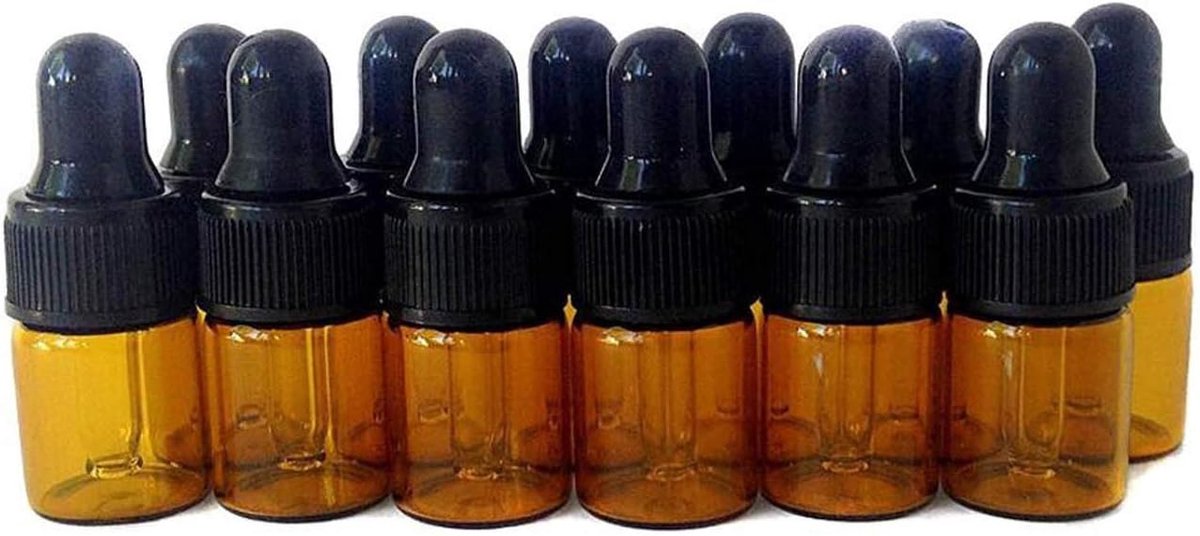 SnelShoppen - 12x Mini Lege Glazen Dripper Flessen 1/4 Dram (1,5 ml) Amber Glas voor Essentiële Olie, Aromatherapie, Cosmetica en Parfum