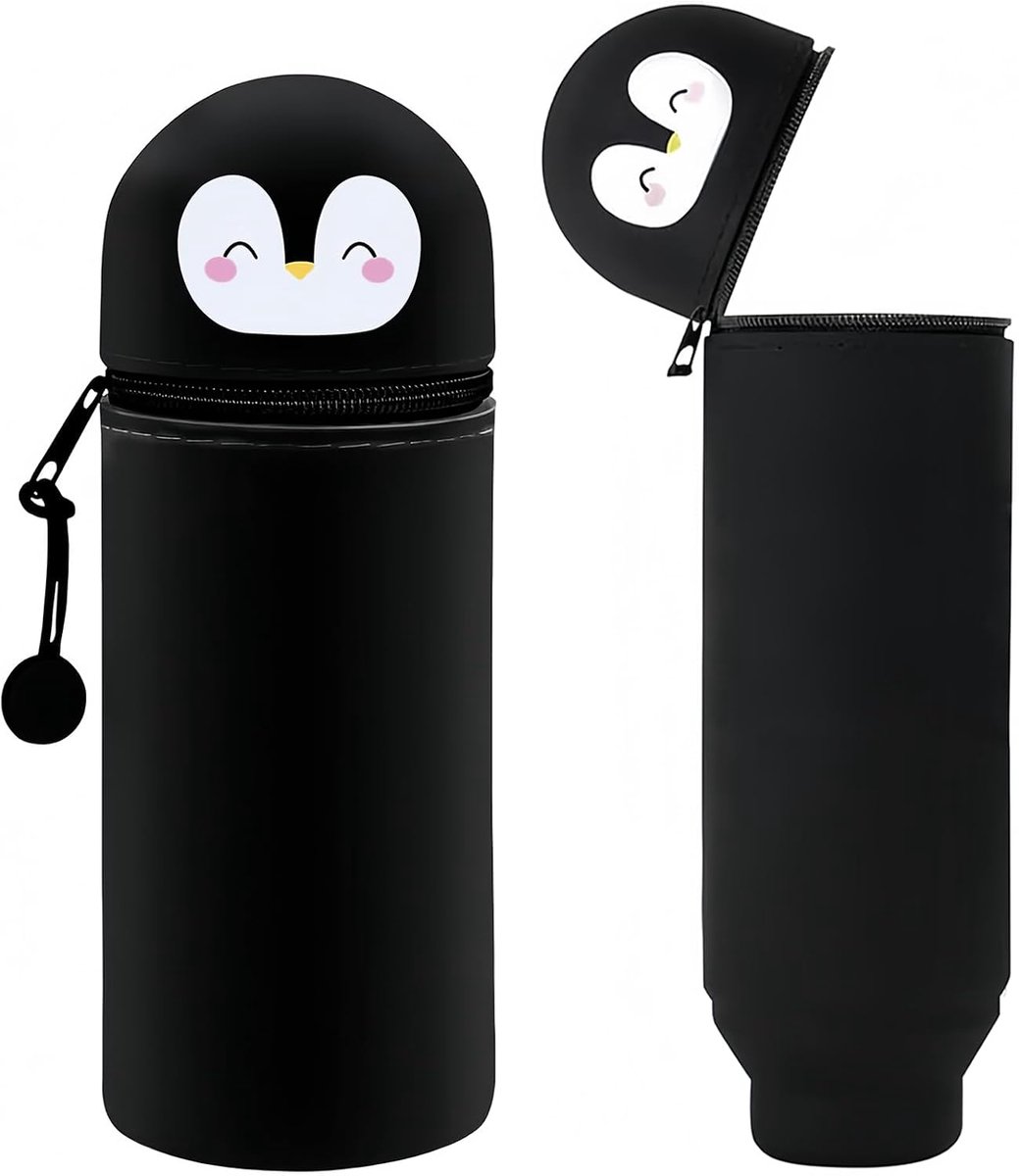 SnelShoppen - Silicone Pennenhouder, Kawaii Pennenbak, Schattige Pinguïn, 2-in-1 Zachte School Pennenhouder, 6.5cm x 19.5cm, Geschikt voor School, Thu