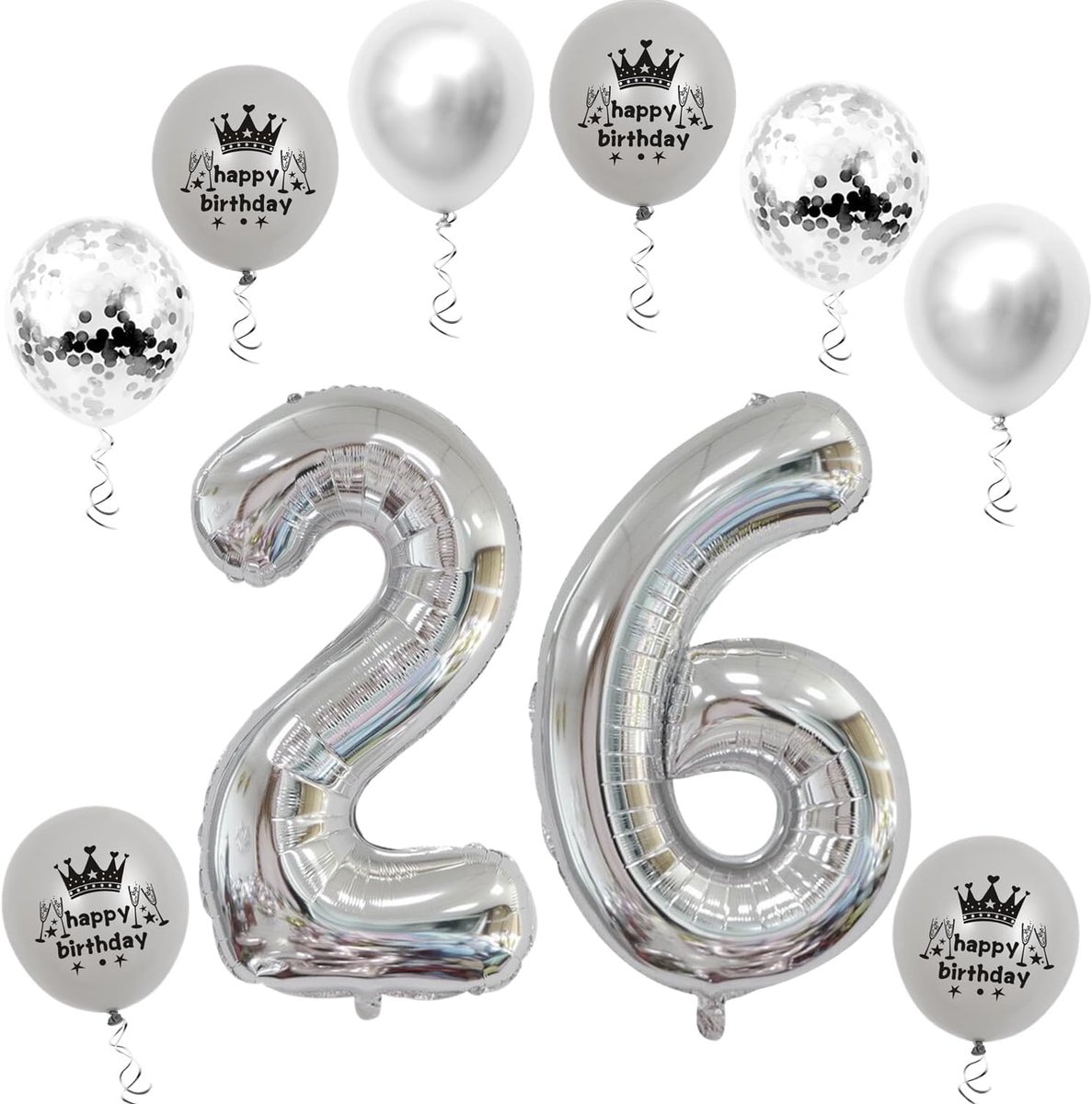 Party foil balloon number 26 silver helium air balloon number 26 birthday number 26 birthday party decoration hot air - ShopVlot