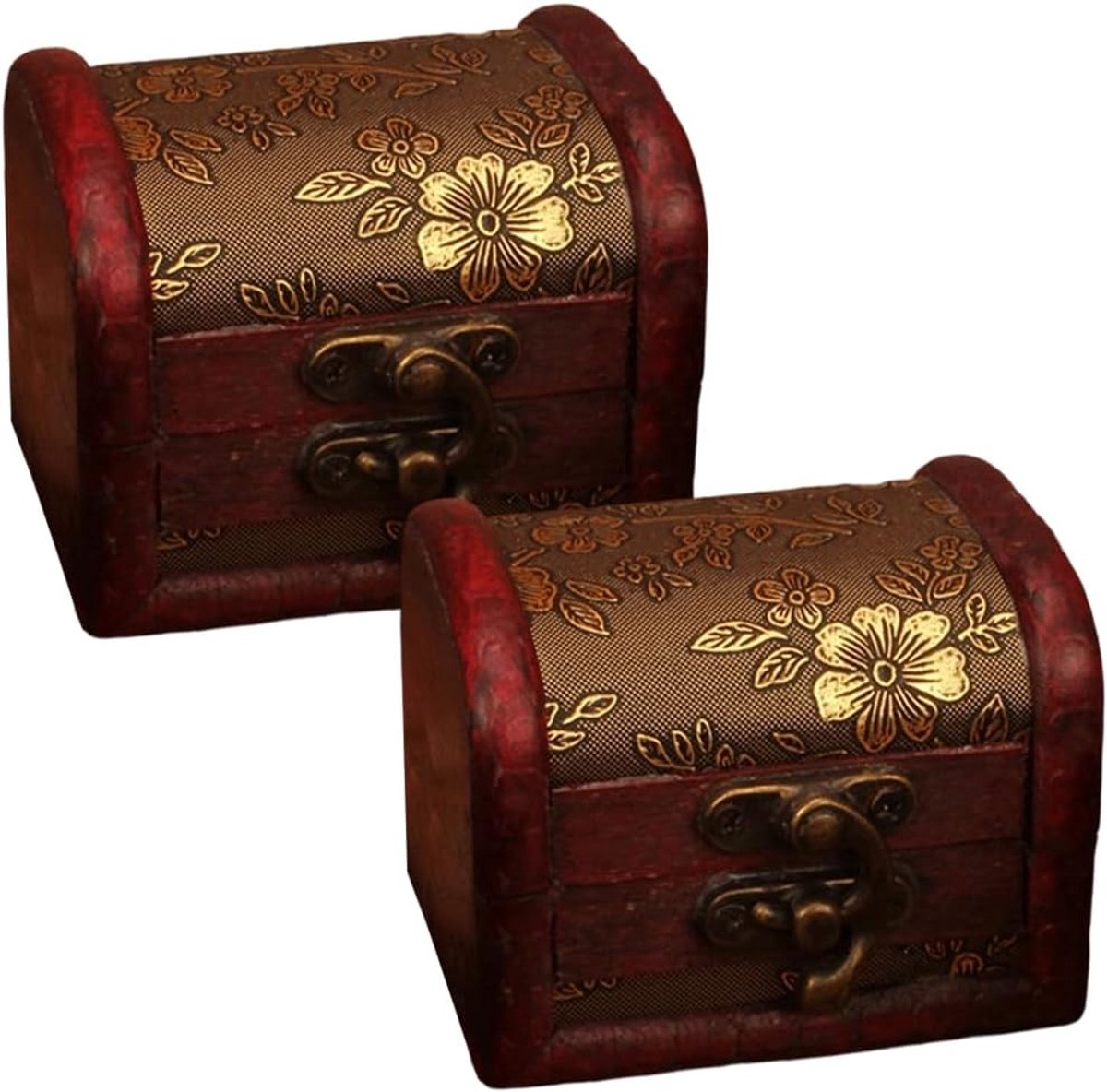 SnelShoppen - 2 x Vintage Houten Miniature Opslagdoos, 8 x 6.5 x 6 cm, voor Sieraden en Snuisterijen, Retro Stijl, Decoratieve Schatkist, Kleine Opber