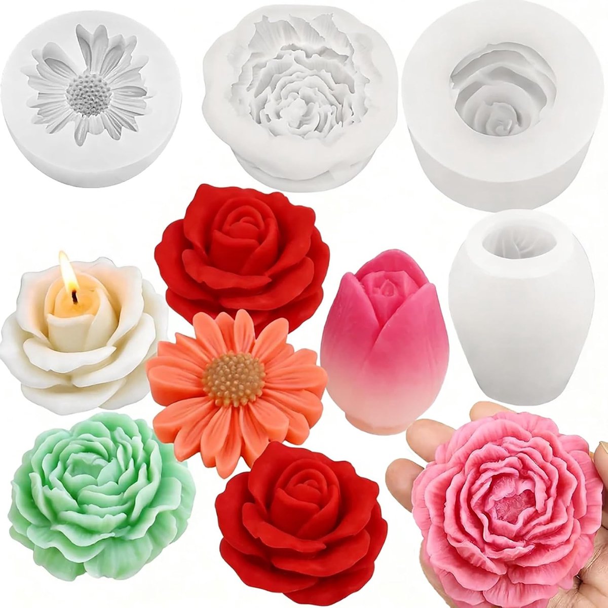 Kaarsen gietvormen madeliefjes 3D - siliconen mallen - gedetailleerde bloemen - voor doe-het-zelf kaarsen maken - ShopVlot
