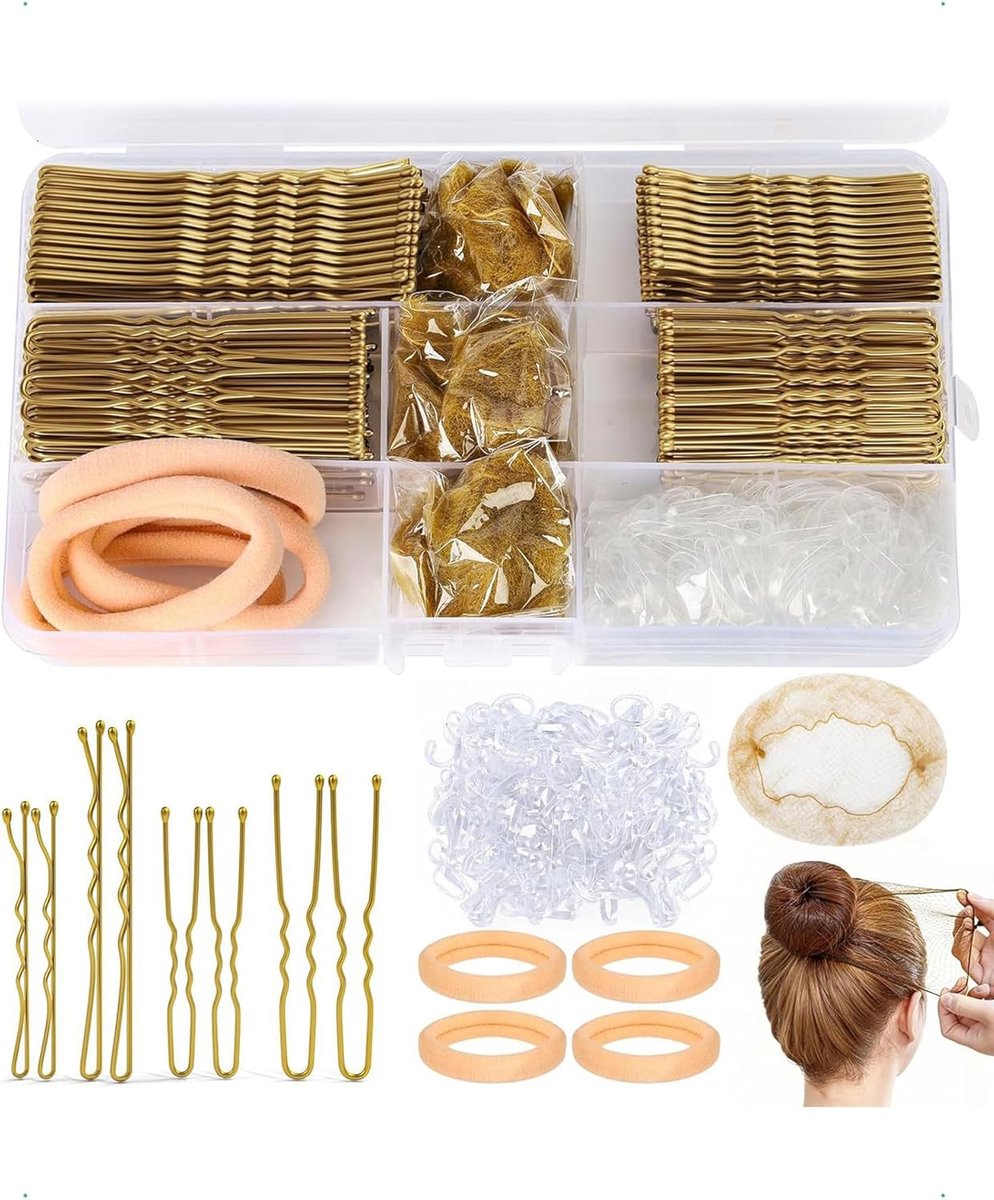 Haarspelden set 385 stuks - Gouden haaraccessoires - Diverse maten en types - Perfect voor stijlvolle haarstijlen - ShopVlot