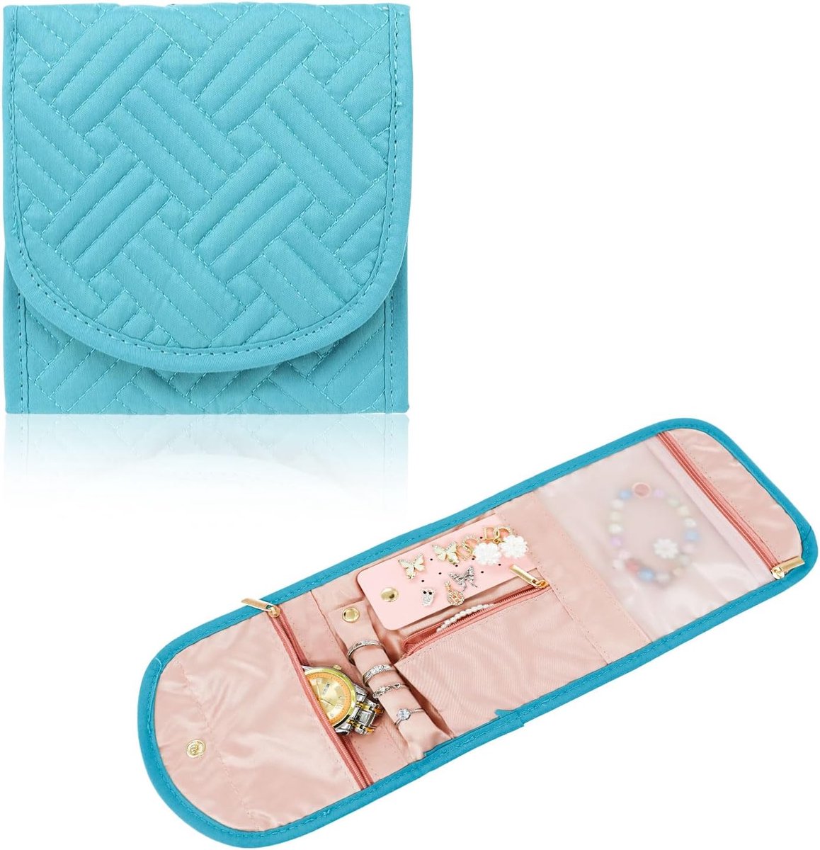 SnelShoppen - Vouwbare Sieraden Organizer, Draagbare Sieraden Opbergzak voor Ringen, Oorbellen, Kettingen, Armbanden - Blauw - Compact en Ideaal voor