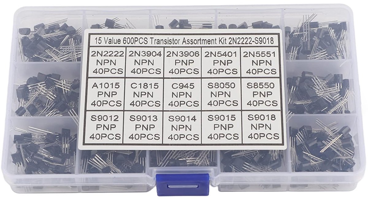 SnelShoppen - 600pcs 15 Tipi Transistor Misti TO-92 Assortiment Transistor Doos Kit - Siliconen Materiaal, Basiscomponenten, Compacte Opslag