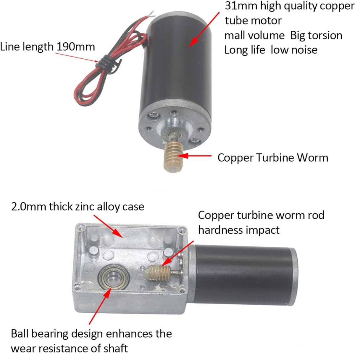 SnelShoppen - Worm Gear Motor 12V - Hoge Torsie Elektrische Versnellingsmotor met Reversible Functie en 8mm As - Duurzaam, Metalen Versnellingsmechani