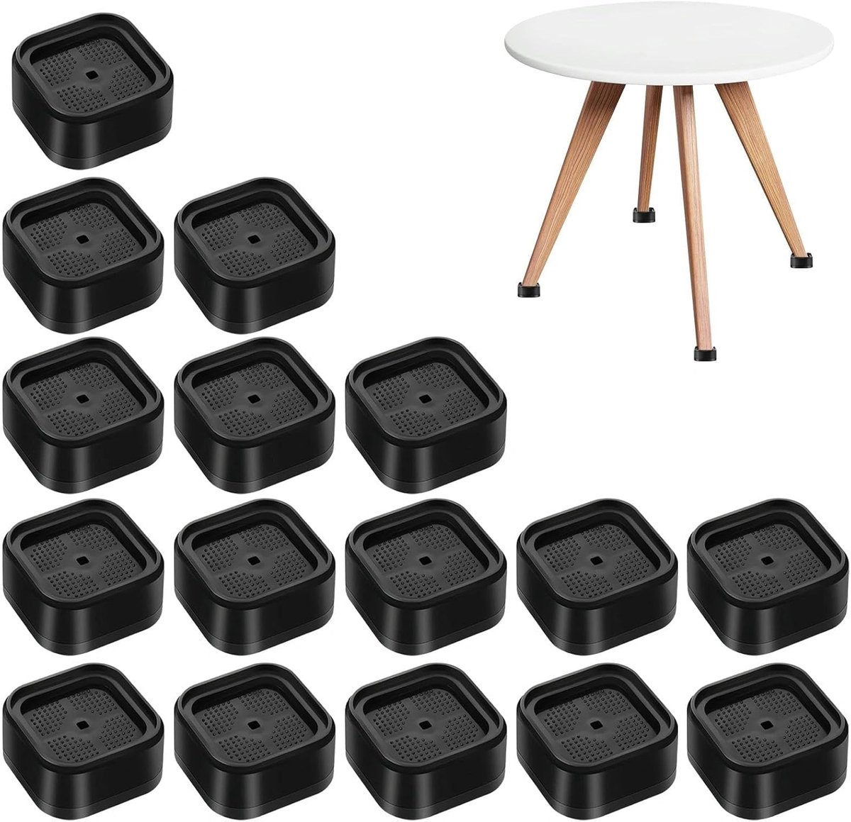SnelShoppen - 16 Stuks Bedverhoger 7 x 7 cm Stapelbare Meubelverhoger Vierkant voor Stoelen, Banken, Wasmachines, Tafels, Robuust en Duurzaam