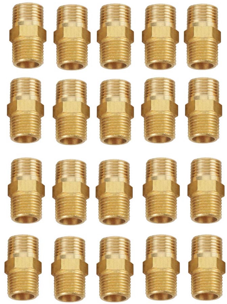 SnelShoppen - Double Nipple 20 Stuks 1/8 BSP naar 1/8 BSP Hex Nippel met Buiten Draad en Hoge Kwaliteit Messing voor Verbinding van Diverse Leidingen