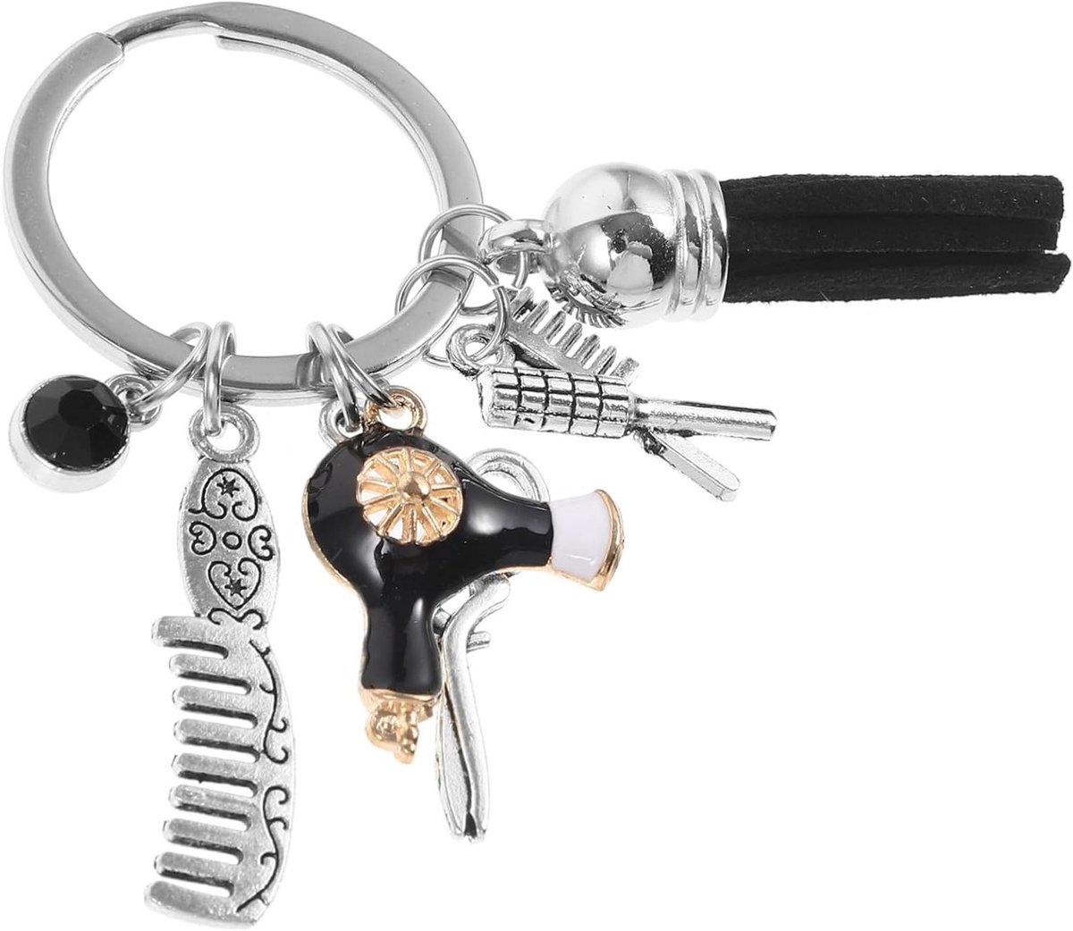 Haarstyling Sleutelhanger - Kappers Decoratie - Tassen Versieren - Creatief Ontwerp - 8x3x0.3 cm - Zwart
