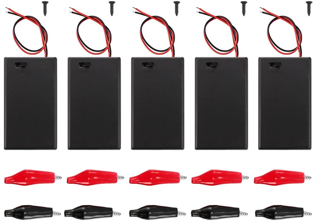 SnelShoppen - 3 AAA Batterijhouder met Schakelaar, 3 Slots x 1.5V 4.5V Batterij Veerklem Opslagdoos met Draadverbindingen, Inclusief Zwarte en Rode Al