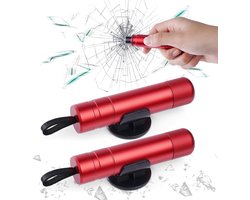 2 in 1 Veiligheidshamer - 2 stuks - Noodhamer - Auto Hamer - Gordelsnijder - Safety Hammer & Gordelsnijder - Inclusief Testglas & Zelfklevende Houder - Auto-ontsnappingstool - Veiligheid - Voor reddingswerk op het land en onder water - Rood