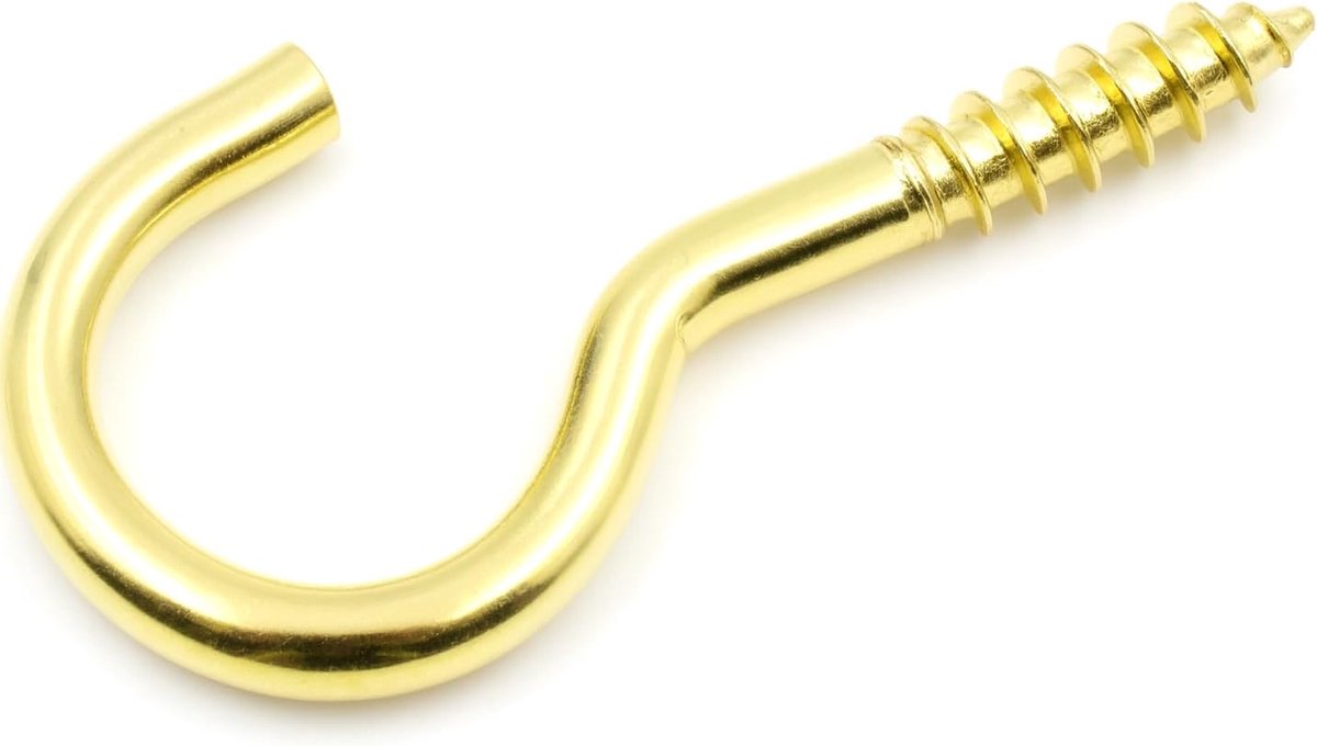 SnelShoppen - Curved Screw Hooks, Wandhaken, Messing met Houten Draad, Schroefhaken voor Wand, Plafondmontage, Touwen, Kettingen, Planten, Lampen (23