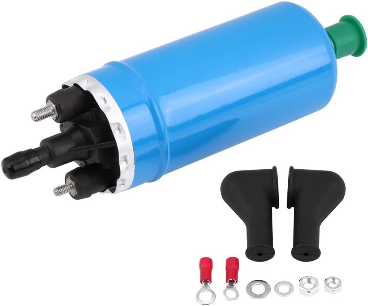 SnelShoppen - Universele Hoge Druk Elektrische Inline Brandstofpomp met Installatiekit Positieve Klem M4 Aardingsklem Zwart Voor E23 E24 0580464038