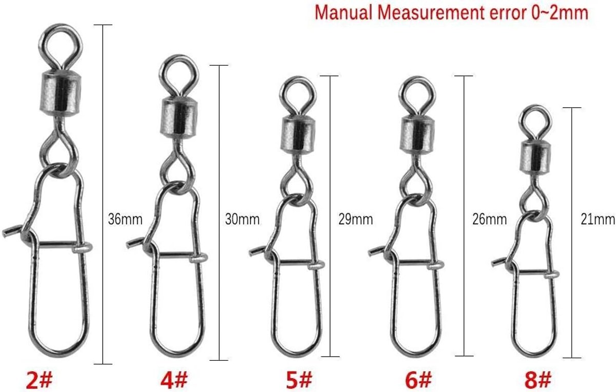 SnelShoppen - 210 Stuks Vissen Swivel Rolling Barrel Swivel met Snap Verbinders - Duurzaam en Corrosiebestendig Vissersaccessoires voor Zoet- en Zoutw