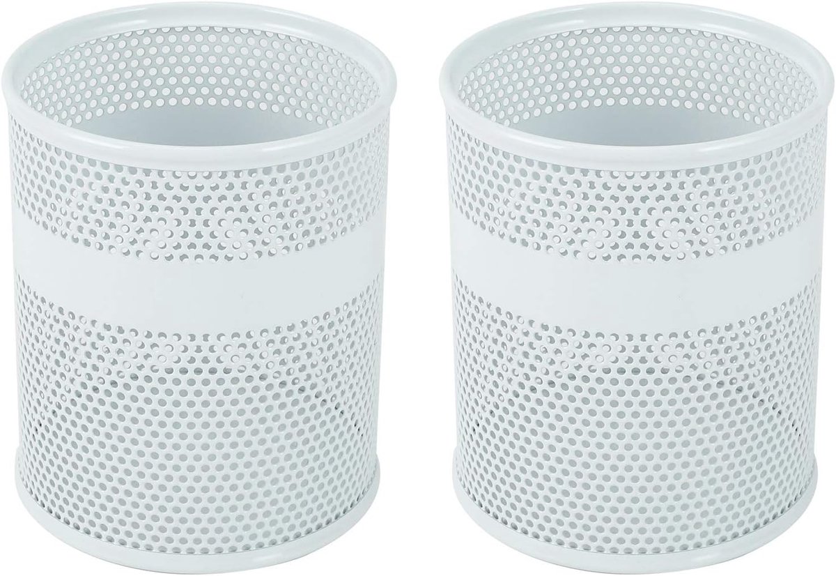 SnelShoppen - 2-Pack Penhouder en Potloodhouder voor Make-up Pens, Witte Metaalgaas Desk Organizer, Office en Thuis, Stationery Organizer, Desk Tidy