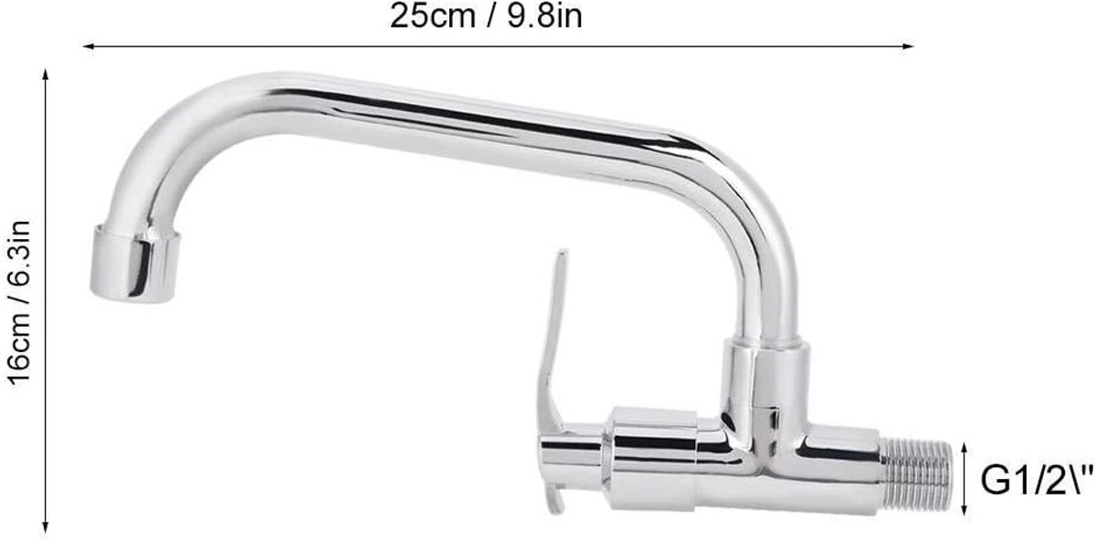 SnelShoppen - G1/2 Inch Koud Water Wandkraan - Messing Lichaam/RVS Buizen Keuken Badkamer Spoelbak (Type A 25cm)