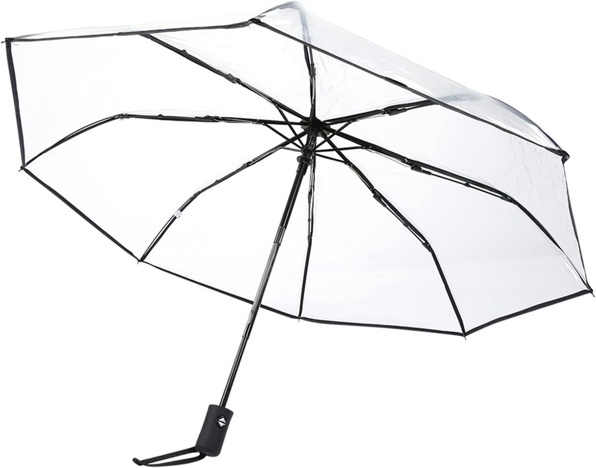 SnelShoppen - Opvouwbare Transparante Paraplu - Dames Mode Paraplu - Heldere Bubble Koepel - Compacte Regenparaplu - Zwart - Ideaal voor Elke Gelegenh