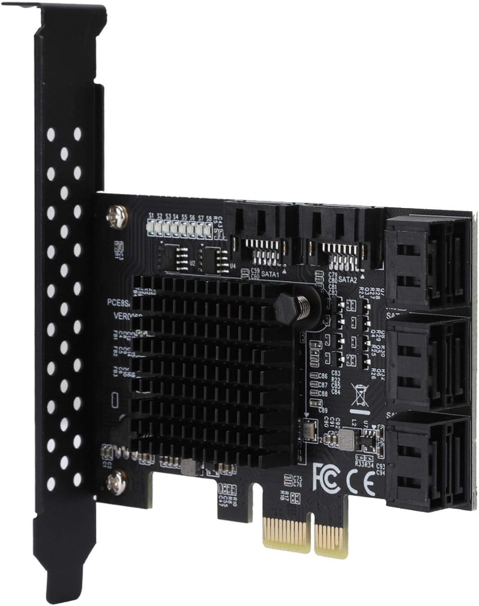 SnelShoppen - PCI-E Naar SATA 3.0 Controller Kaart 8-Poorts SATA 3.0 Interface Uitbreidingskaart voor Hoge Snelheid, Inclusief Driver Schijf voor Wind