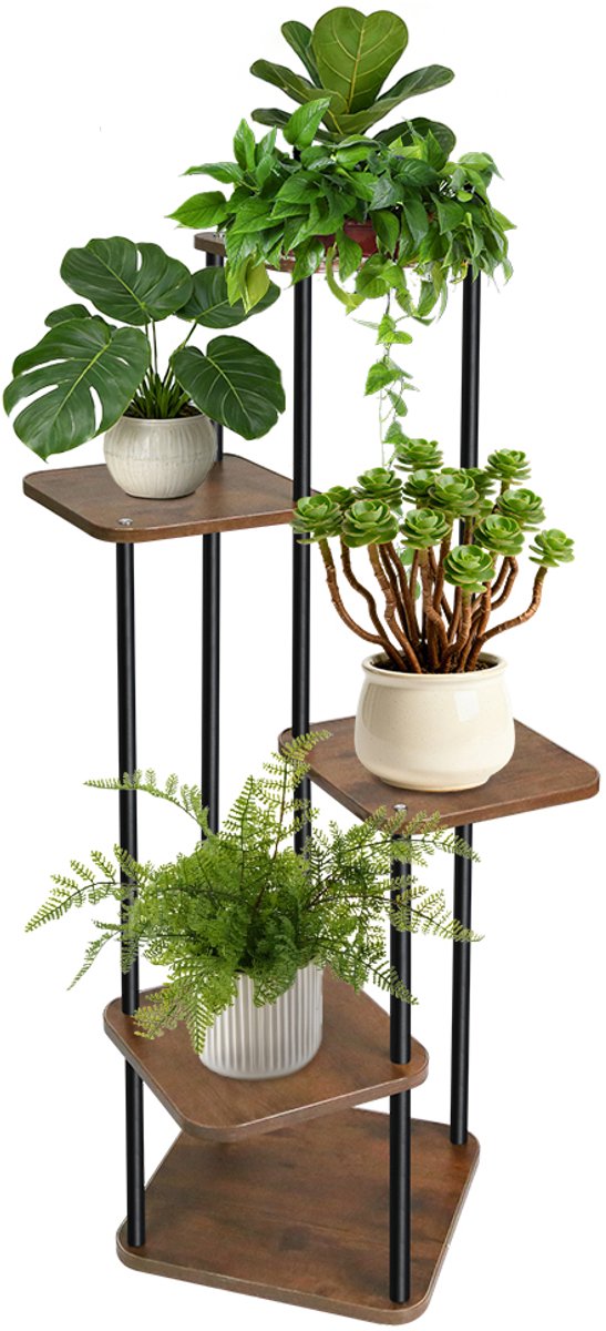 PIPIPOXER Plantenrek - Plantenstandaard - Plantenrekken - Plantentafeltje voor binnen - Plantentafel - Planten rek -Met 5 lagen - Plantentrap / Bloemenrek – Hoogte 106 cm- Zwart