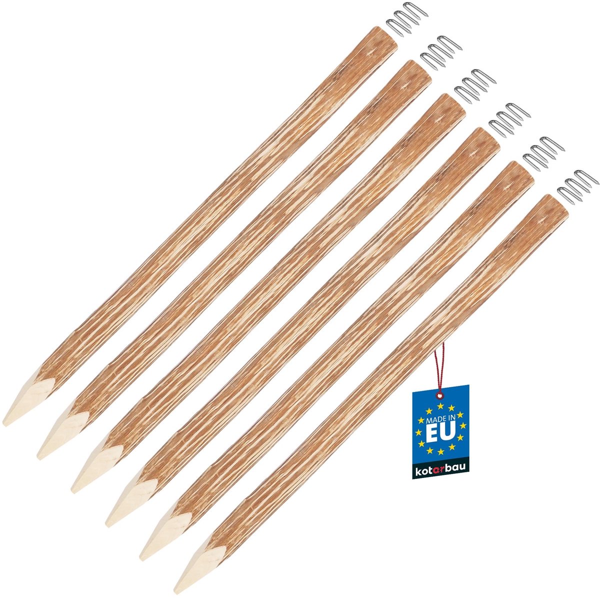 KOTARBAU® 6 Stuks - Hazelaar Hekpalen - Palissade Tuinafscheiding Ø 6 cm x 90 cm - Geslepen Houten Palen - Batuurlijk Rond Hekpaal - Hekpalen Hazelaarhout - met U-krammen