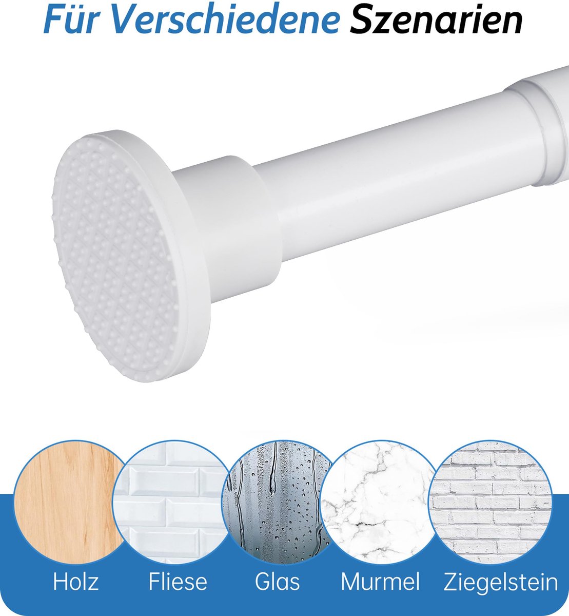 SnelShoppen - Intrekbare Douchegordijnstang zonder Boren 70-255 cm, Verstelbaar, Wit, Roestvrij, Antislip, Ideaal voor Badkamer