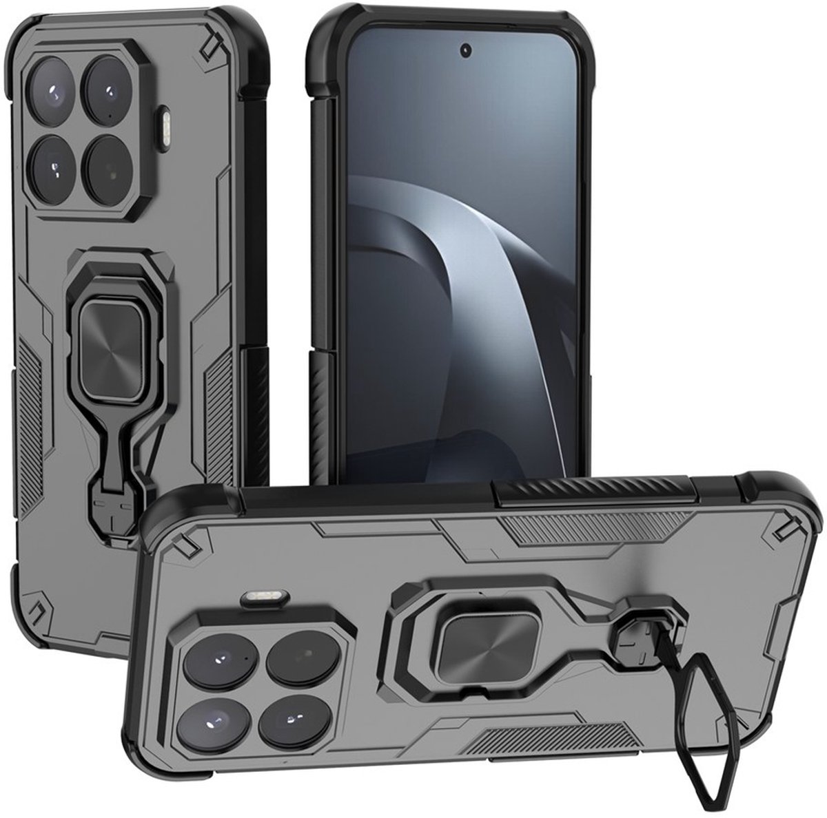 MobyDefend Hoesje - Geschikt voor Xiaomi 17T Pro - Dubbelgelaagde Pantsercase Met Standaard - Zwart