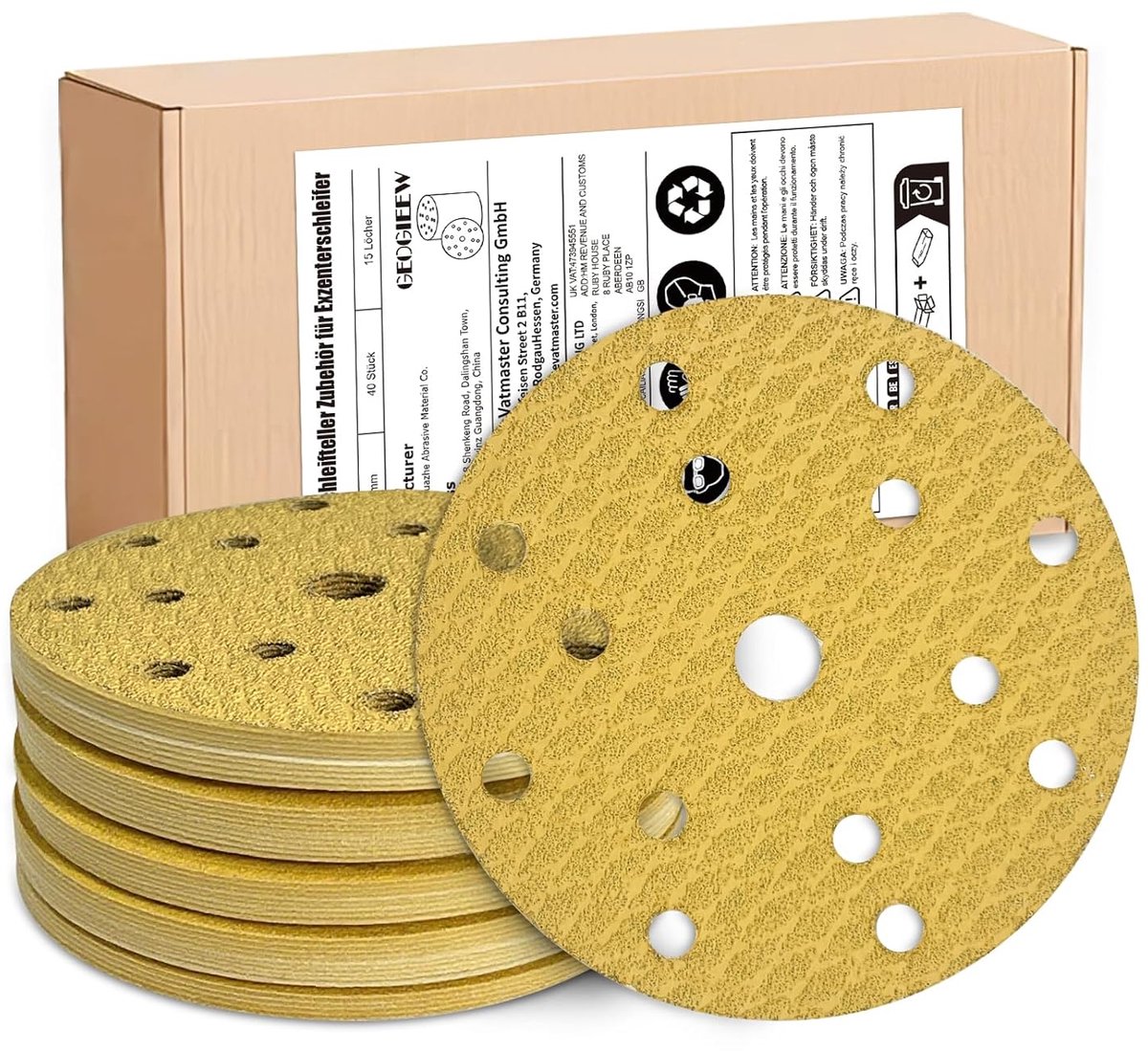 SnelShoppen - 40 Stuks Schuurpapier 150 mm (40 Korrel) | Hoogwaardige Schuurdisc met 15 Gaten van Aluminium Oxide & Latex Papier | Geschikt voor Excen