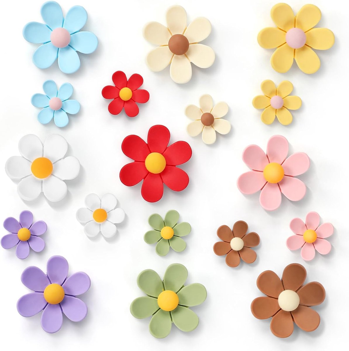 SnelShoppen - 18-delige Bloem Magneten Set, 9 Kleuren Schattige Magneten voor Koelkast, Decoratieve Hars Magneten, 3D Bloem Magneten voor Keuken, Kant