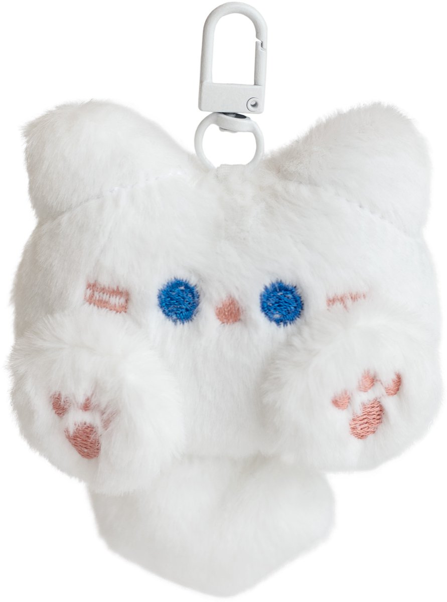 Pluche Kat Sleutelhanger Wit - Bag Charm - Rugzakhanger - Knuffel Sleutelhanger - Tas Accessoire