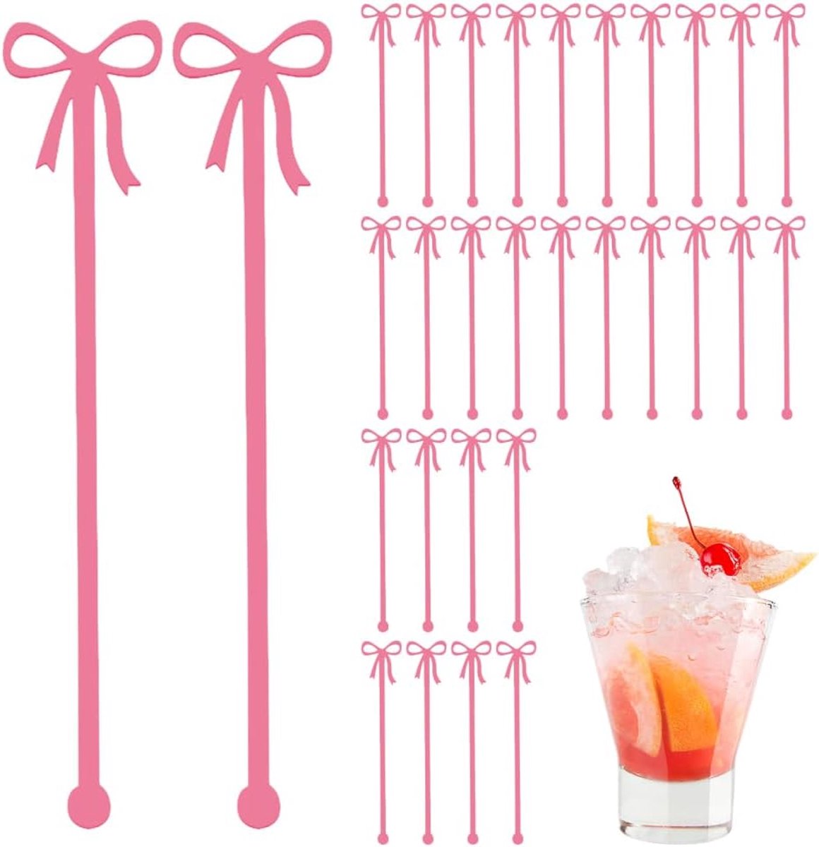 SnelShoppen - 30 Stuks Roze Acryl Roerstaafjes Cocktail Roerstaafjes voor Verjaardag Bruiloft Feestdagen Party Decoratie